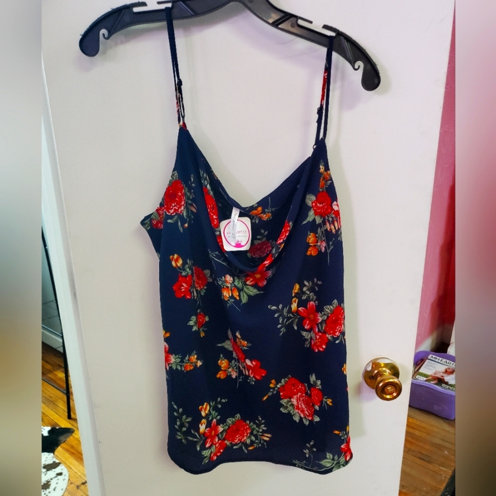 DNA Couture Floral Print Spaghetti Strap Shirt